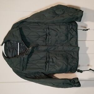 Women's Quilted Oversized  Jacket With Toggles Synching And Pockets Dark Green S